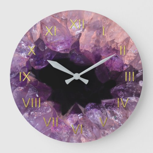 Amethyst Geode Depiction Wall Clock Gold Numerals