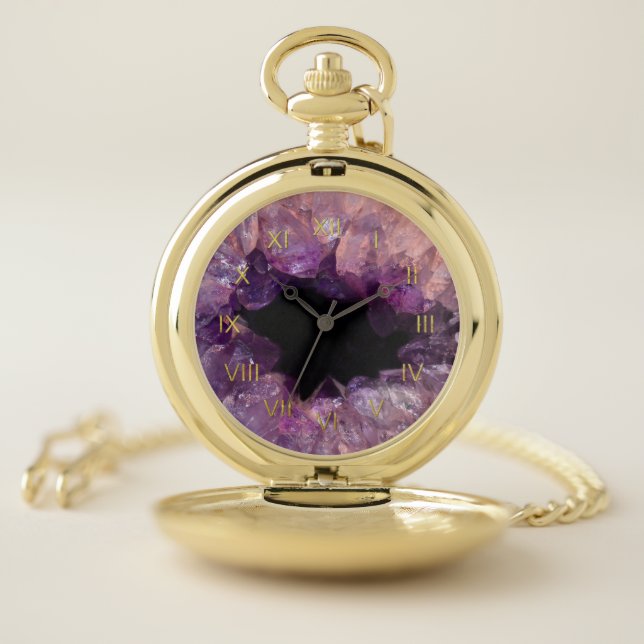 Amethyst Geode in Gold Pocket Watch (Inside)