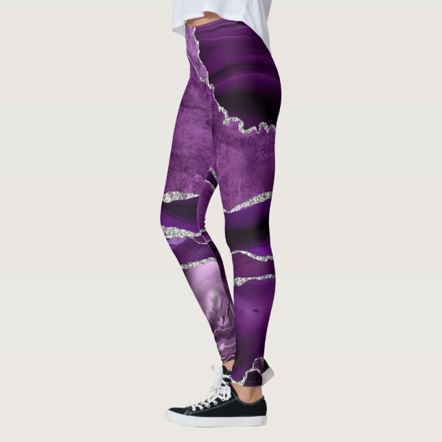 Amethyst Geode Sparkle Band Violet Purple Leggings (Left)