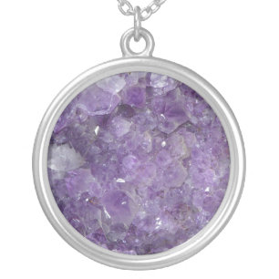 Amethyst Geode - Violet Crystal Gemstone Silver Plated Necklace