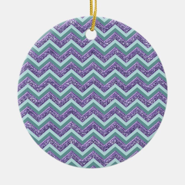 Amethyst Glass Zigzag Pattern Ceramic Ornament (Front)
