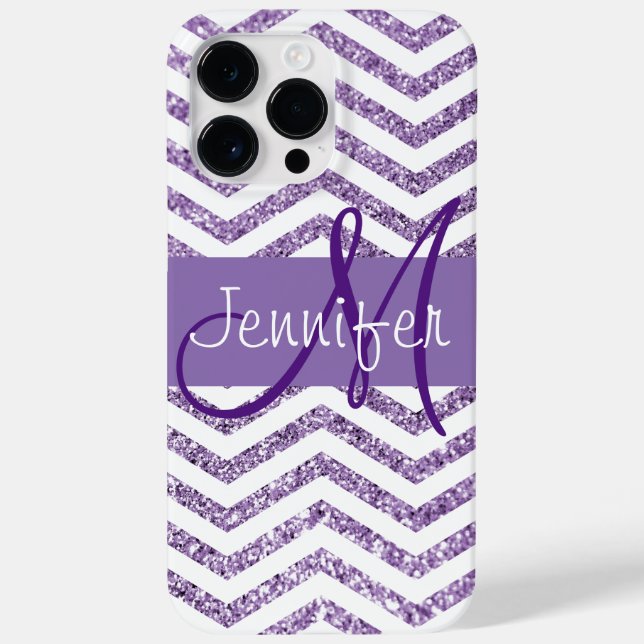 Amethyst Glitter Chevron Black and White Monogram Case-Mate iPhone Case (Back)