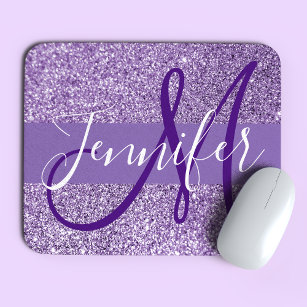 Amethyst Glitter Photo Personalized Monogram Mouse Pad