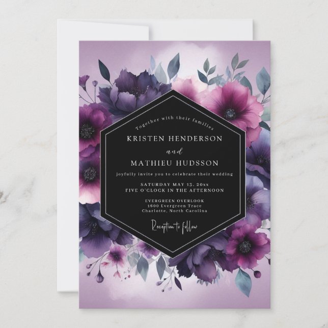 Amethyst Gloaming Flora Wedding Invitation (Front)