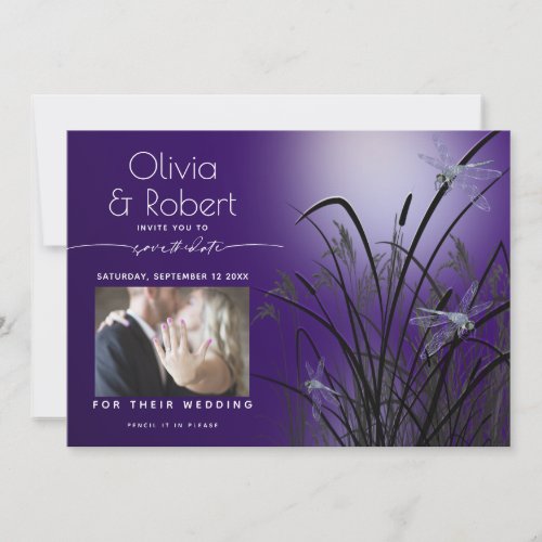 Amethyst Glow Save the Date  Moonlight Dragonfly Invitation