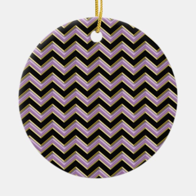 Amethyst Gold Black Zigzag Pattern Ceramic Ornament (Front)