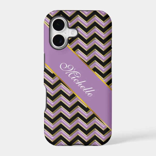 Amethyst Gold Black Zigzag Pattern Iphone Case (Back)