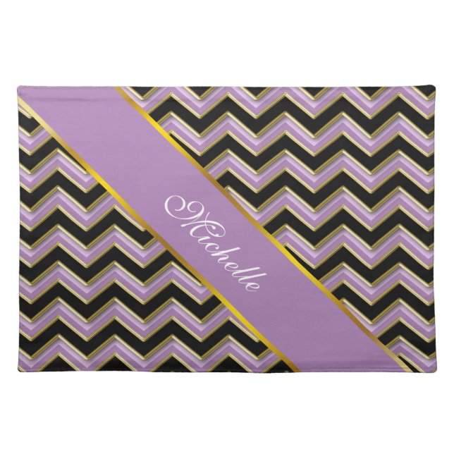 Amethyst Gold Black Zigzag Pattern Placemat (Front)