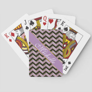 Amethyst Gold Black Zigzag Pattern Poker Cards