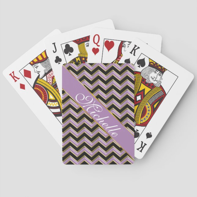 Amethyst Gold Black Zigzag Pattern Poker Cards (Back)