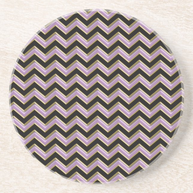 Amethyst Gold Black Zigzag Pattern Sandstone Coaster (Front)