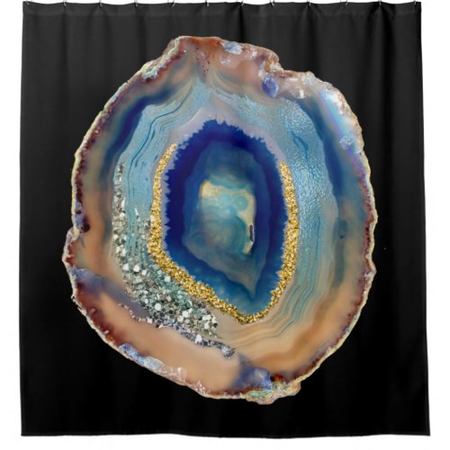 Amethyst Gold Blue Nave Agate Abstract Glitter Shower Curtain