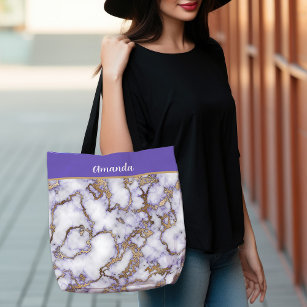 Amethyst Gold Marble Tote Bag