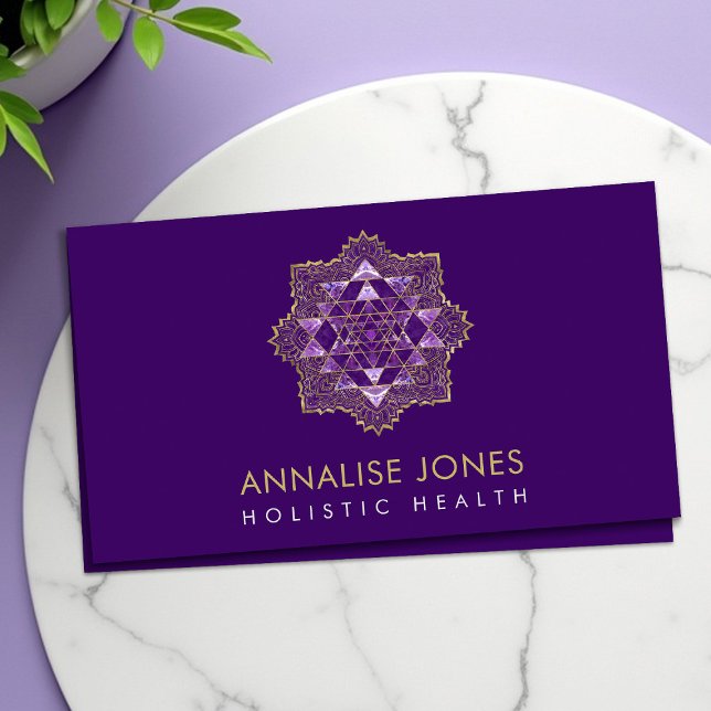 Amethyst & Gold  Sri Yantra  / Sri Chakra in Lotus Business Card (Creator Uploaded)