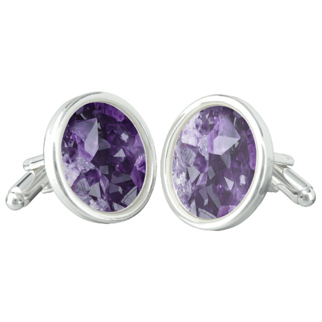 Amethyst Healing Crystal Cluster Cufflinks (Angled)