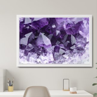 Amethyst Healing Crystal Cluster Framed Art