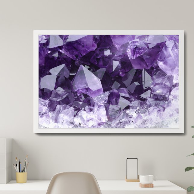 Amethyst Healing Crystal Cluster Framed Art (Home Office)
