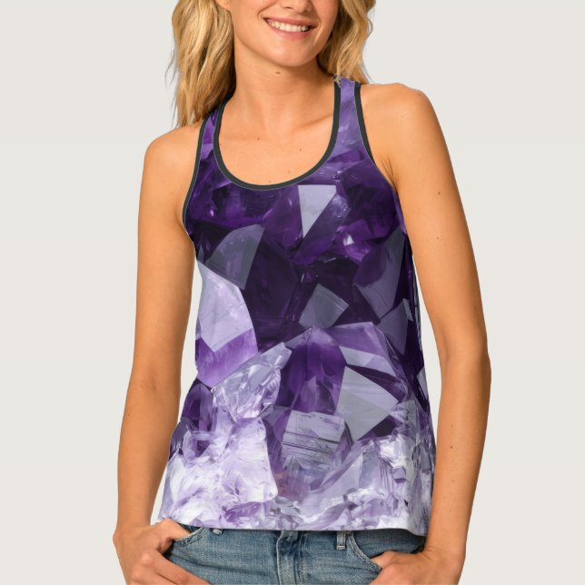 Amethyst Healing Crystal Cluster Tank Top (Front)