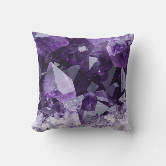 Amethyst Healing Crystal Cluster Throw Pillow (Front)