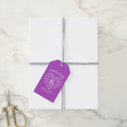 Amethyst heart 6th wedding anniversary gift tags