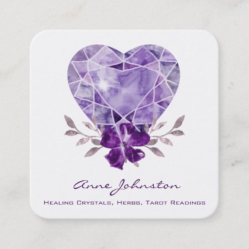 Amethyst Heart Floral Square Business Card