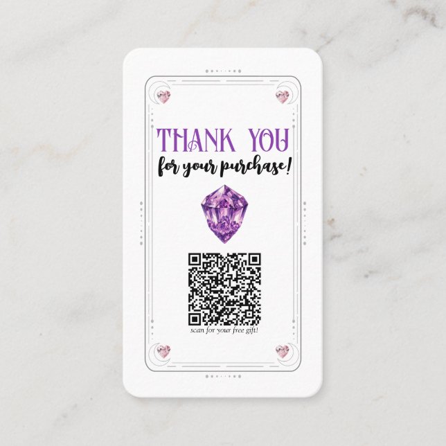Amethyst Heart Rose Quartz Crystal Social Media QR Business Card (Front)