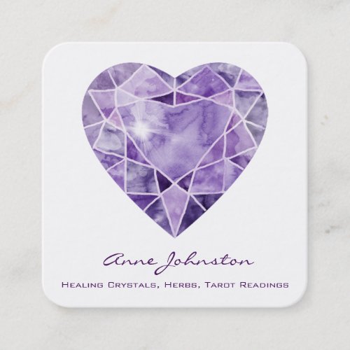 Amethyst Heart Square Business Card