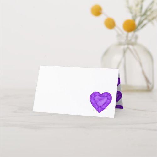 Amethyst heart watercolor guest purple white place card
