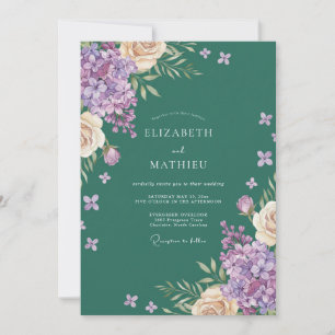 Amethyst Hydrangea Eucalyptus Wedding Invitation