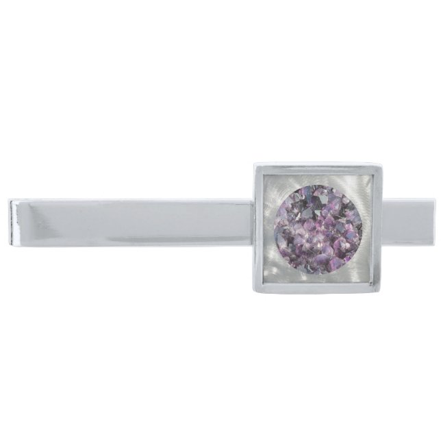Amethyst in Brushed Metal Frame Silver Finish Tie Bar (Front)