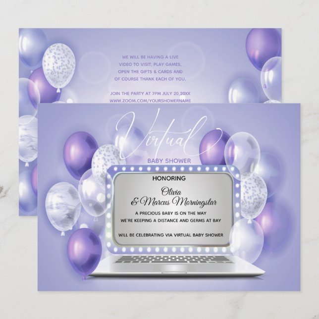 Amethyst Laptop Virtual Gender Neutral Baby Shower Invitation (Front/Back)