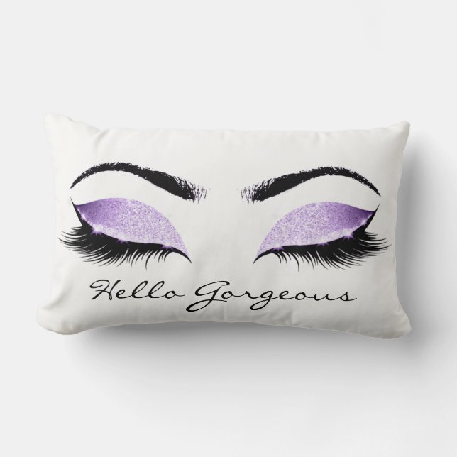 Amethyst LavandaWhite Makeup Lashes Hello Gorgeous Lumbar Pillow (Front)