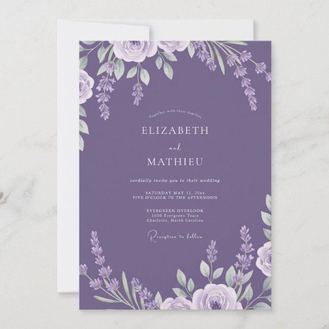 Amethyst Lavender Leafy Wedding Invitation (Front)