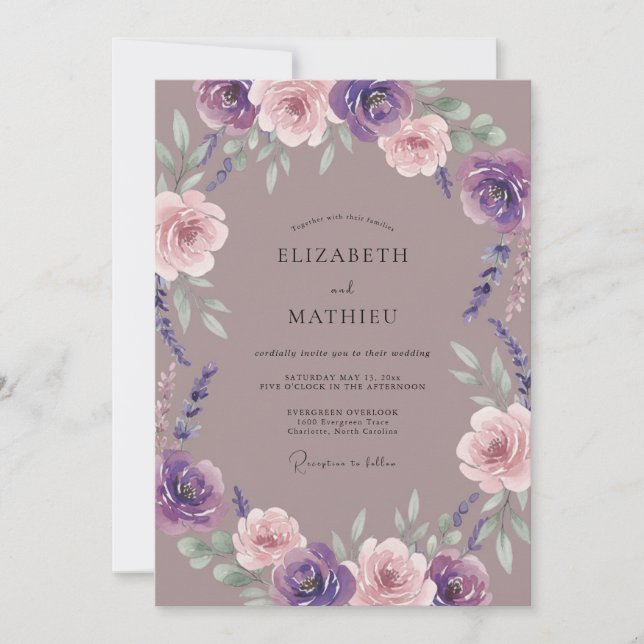 Amethyst Lilac Mauve Peony Wedding Invitation (Front)