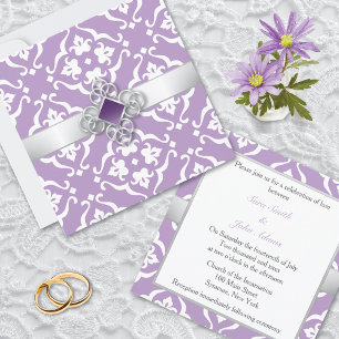 Amethyst Lily Damask Floral Wedding Invitation