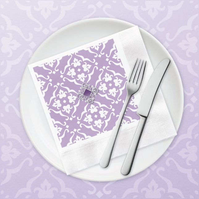 Amethyst Lily Damask Wedding Paper Napkin (Creator Uploaded)