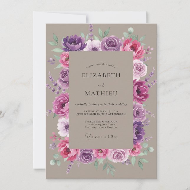 Amethyst Magenta Peony Wedding Invitation (Front)