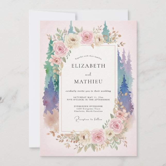 Amethyst Mauve Forest Eucalyptus Wedding Invitation (Front)