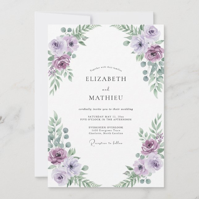 Amethyst Mint Ranunculus Eucalyptus Wedding Invitation (Front)