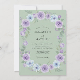 Amethyst Mint Wreath Wedding Invitation