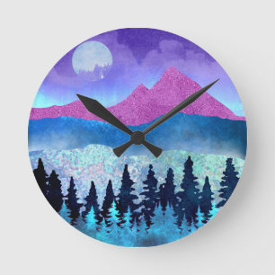 Amethyst Mist Mountains Round Clock