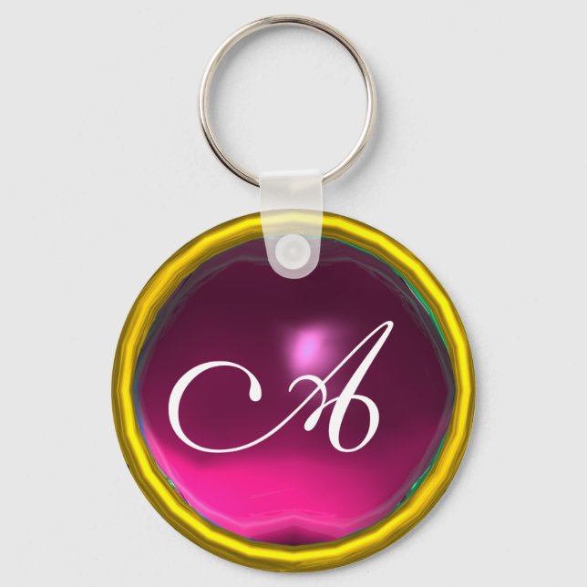 AMETHYST  MONOGRAM ,pink  yellow Keychain (Front)