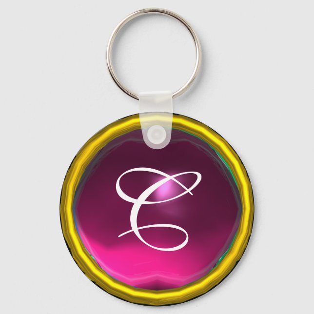 AMETHYST  MONOGRAM ,pink  yellow Keychain (Front)
