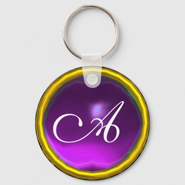 AMETHYST  MONOGRAM ,purple  yellow Keychain (Front)