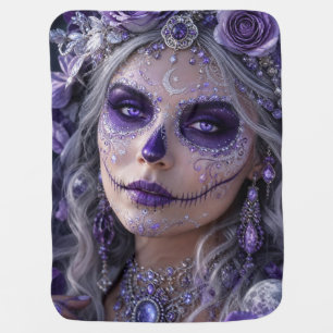 Amethyst Moon Calavera – Purple Day of the Dead Baby Blanket