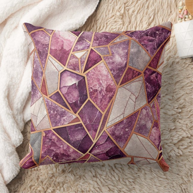 Amethyst Mosaic – Cracked Glass - Purple Throw Pillow (Blanket)