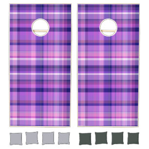 Amethyst Navy Blue Cotton Candy Pink Madras Cornhole Set