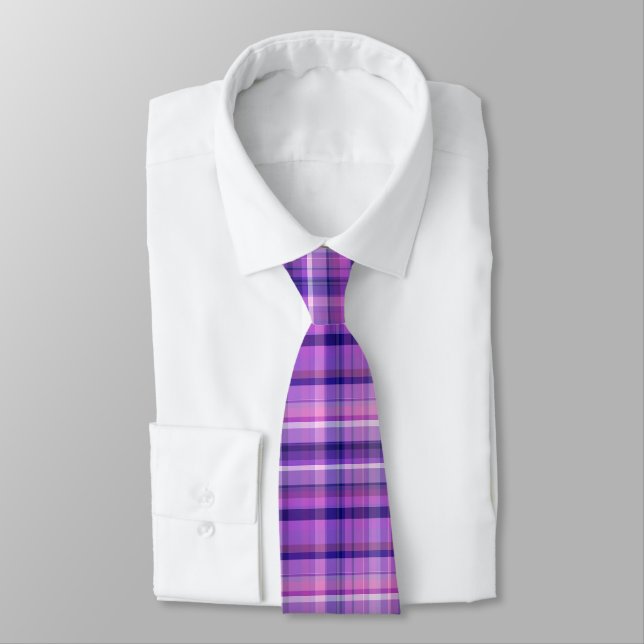 Amethyst Navy Blue Cotton Candy Pink Madras Neck Tie (Tied)