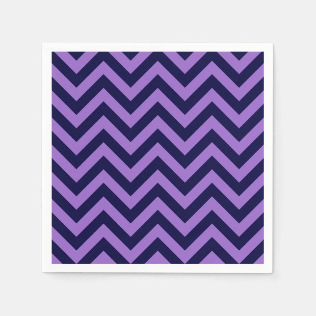 Amethyst, Navy Blue Large Chevron ZigZag Pattern Paper Napkins (Front)