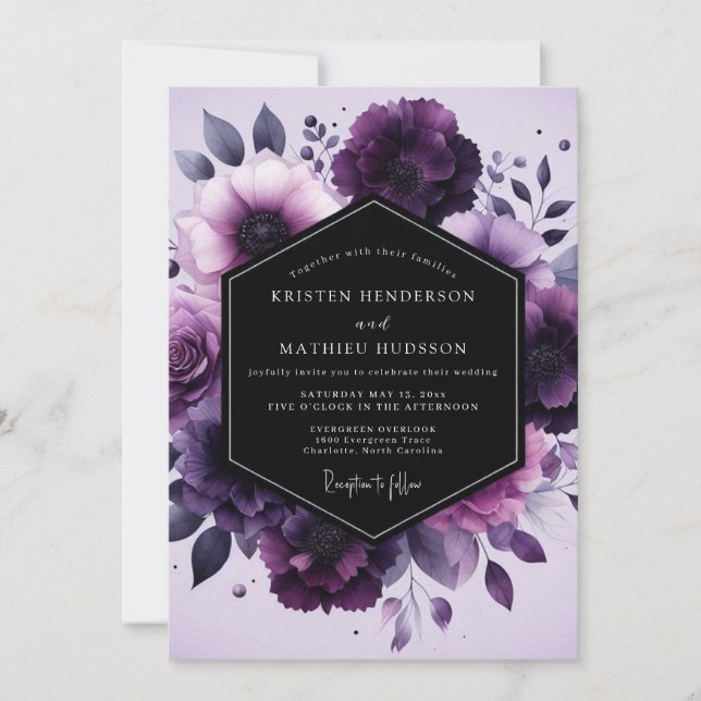 Amethyst Nocturne Flora Wedding Invitation (Front)